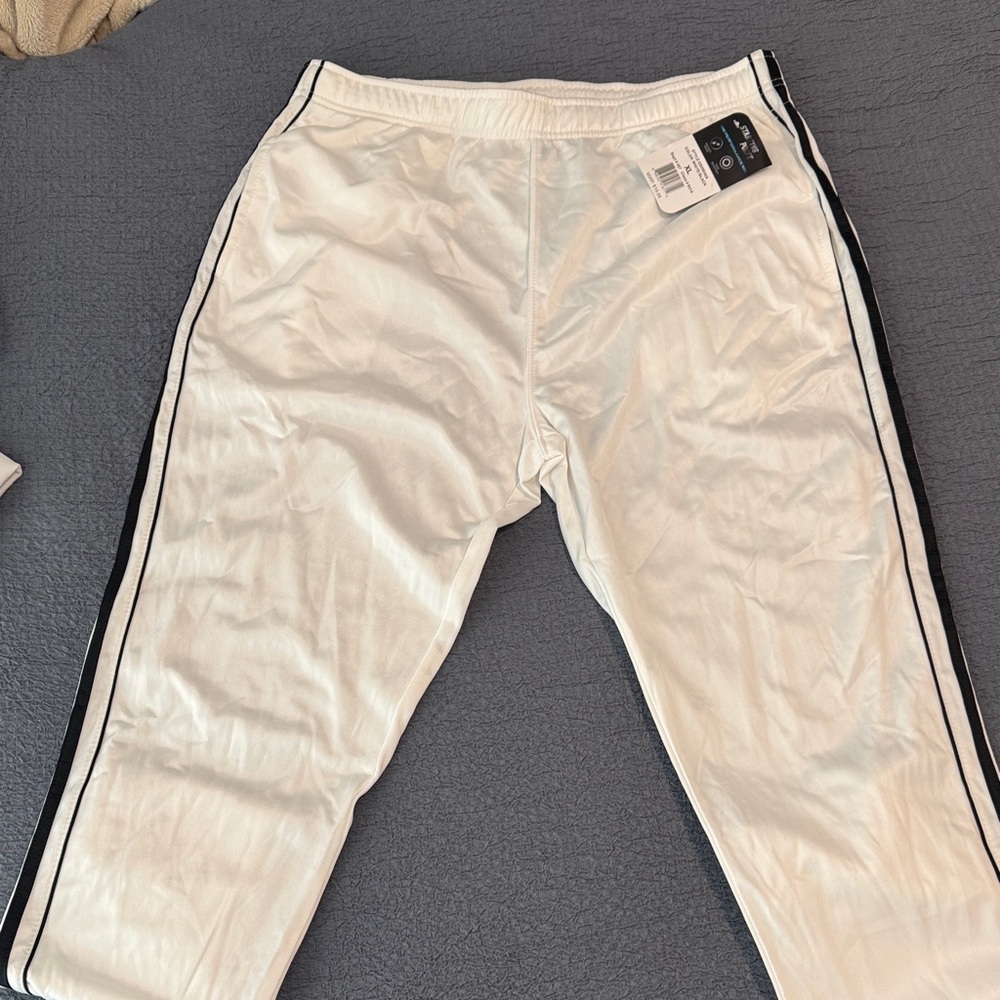 White Track Pants with Black Stripes